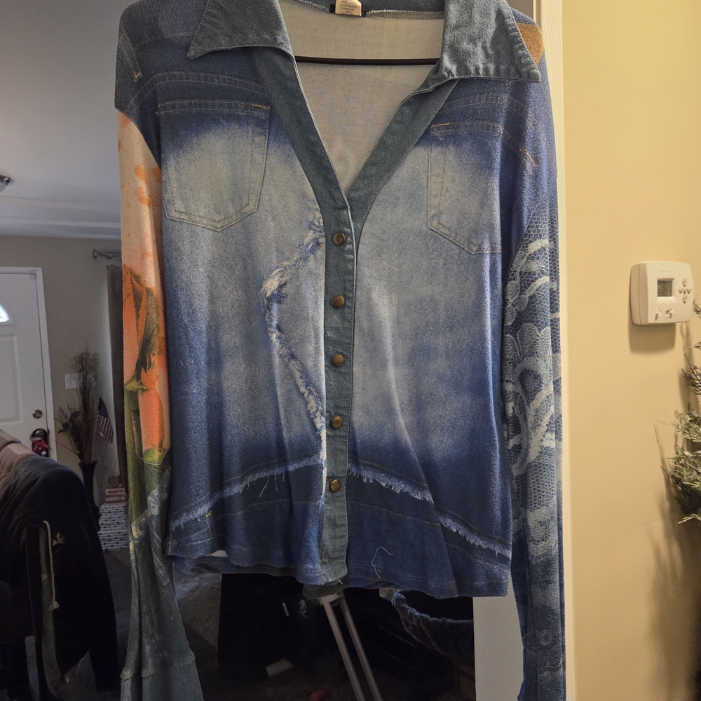 Yukiko Blue and Orange Button-Down Shirt